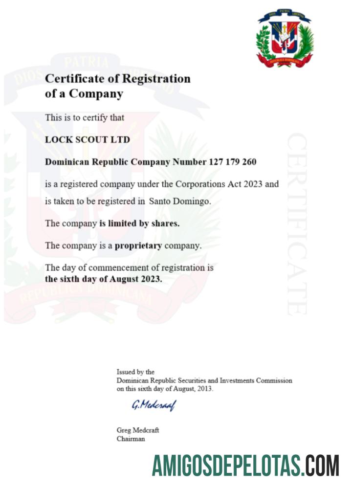 Certificado de registro da República Dominicana para impressão, modelo Word e PDF